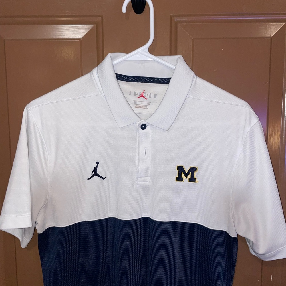 Jordan Men's Michigan Wolverines White and Blue Polo Shirt